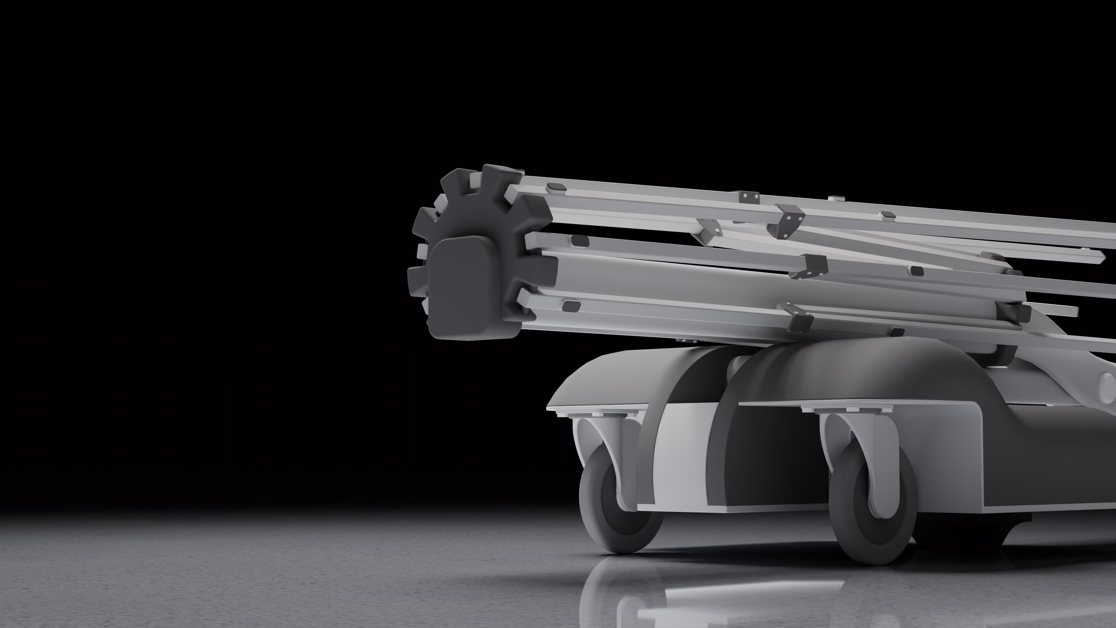 Airone folded flat on its wheels, seen from the front