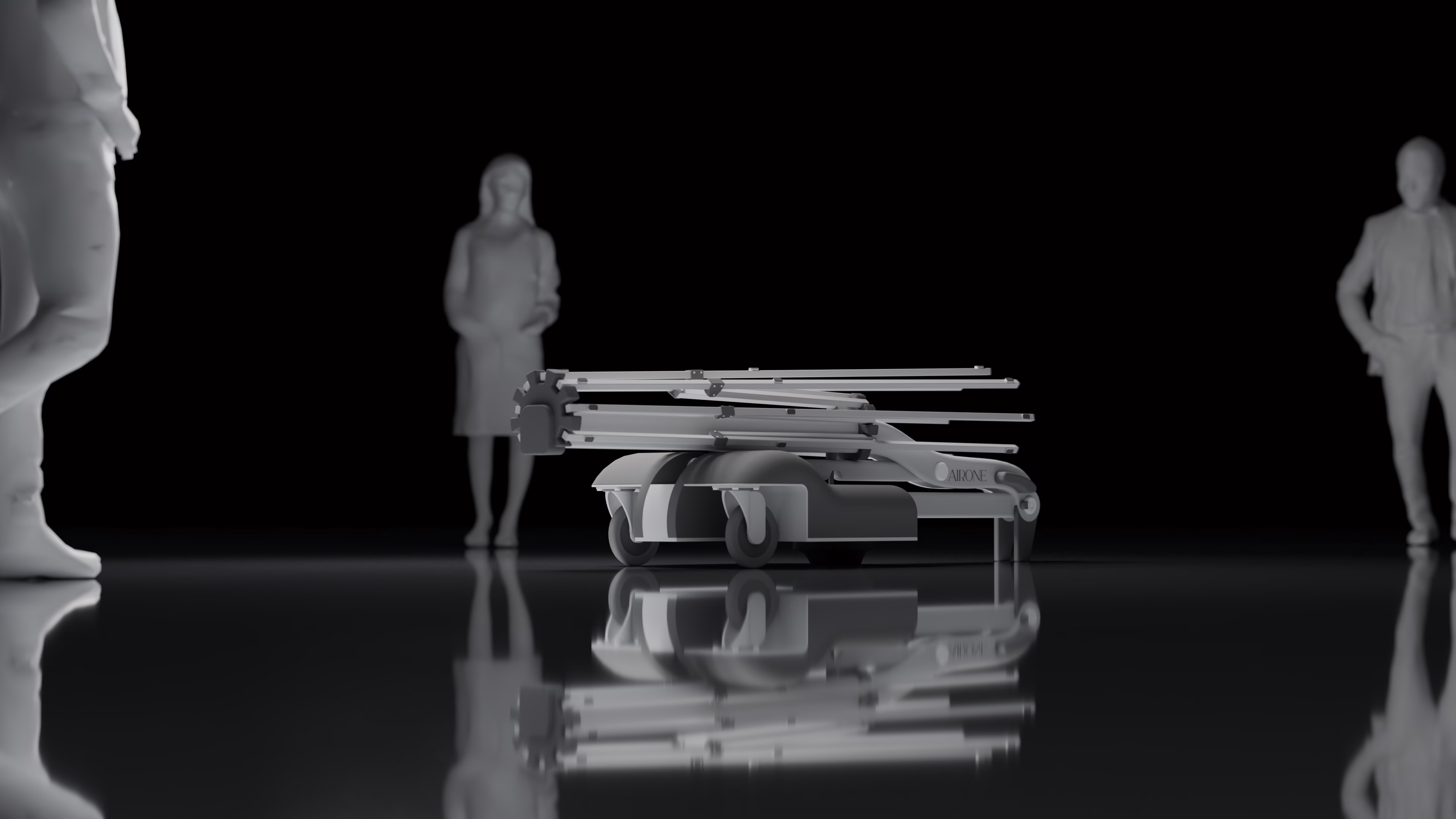 Airone folded flat, with human figures for scale