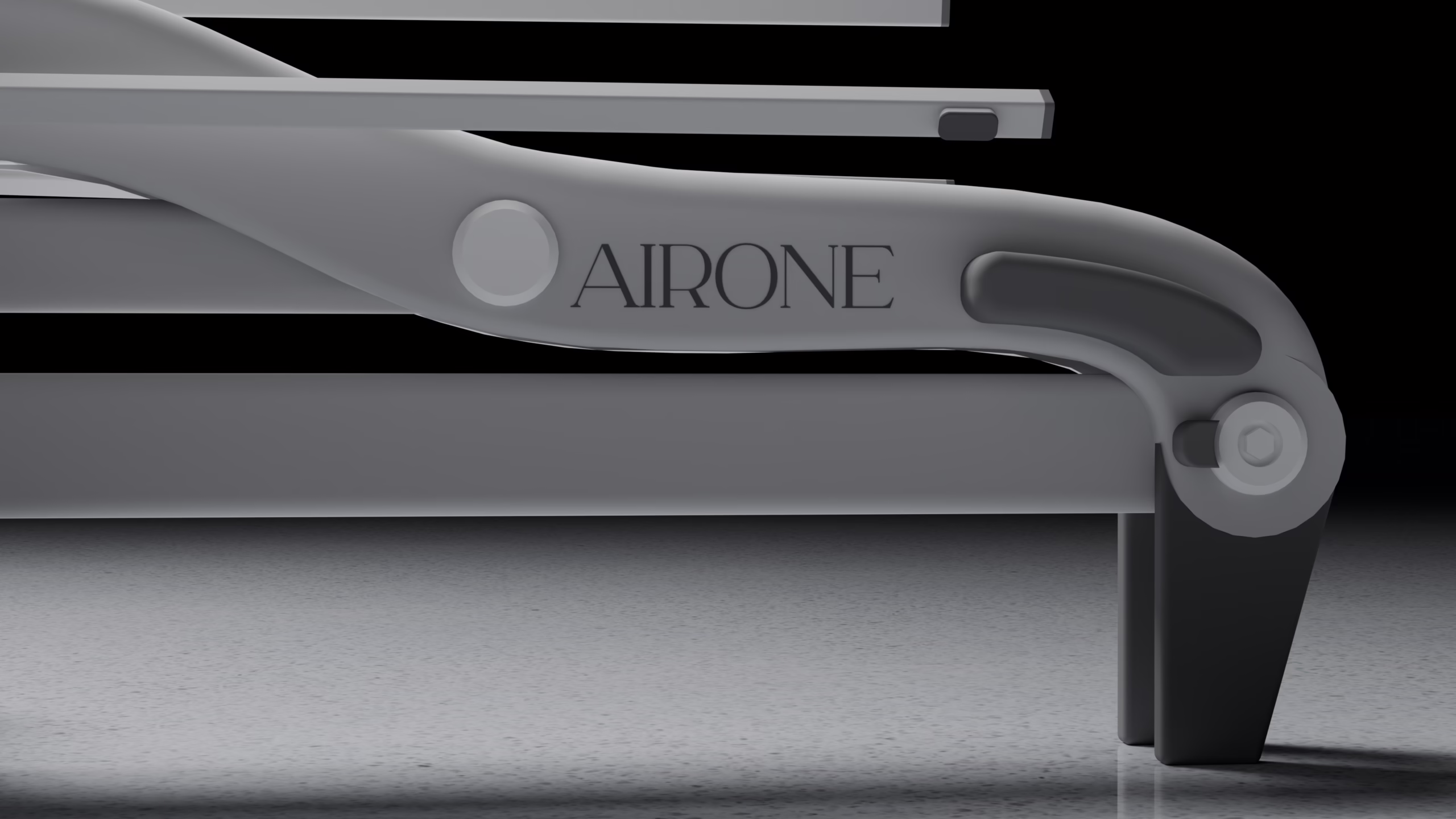 The AIRONE logotype engraved on the main arm