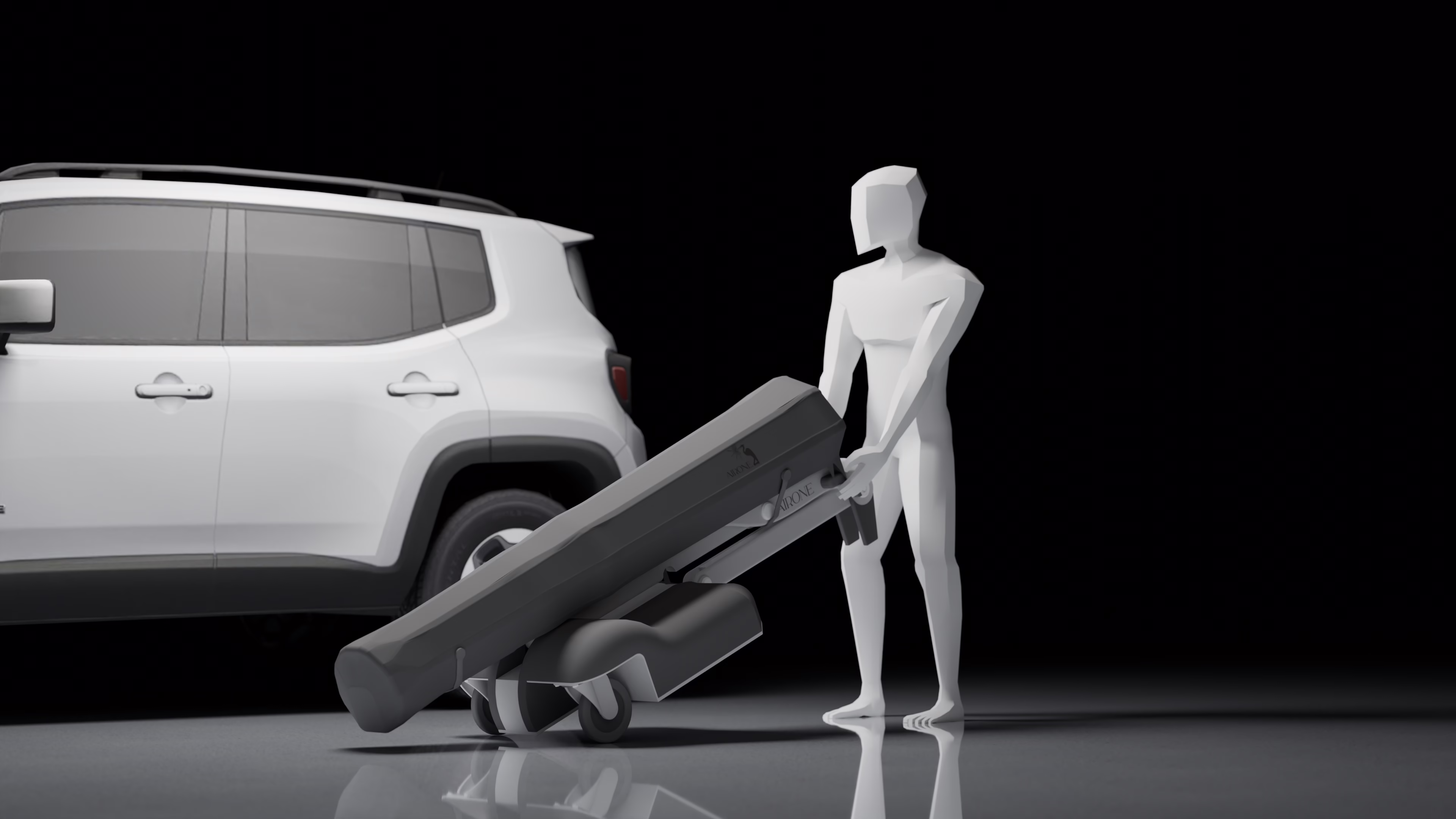 A person loading Airone, in its sheath, into the back of a car