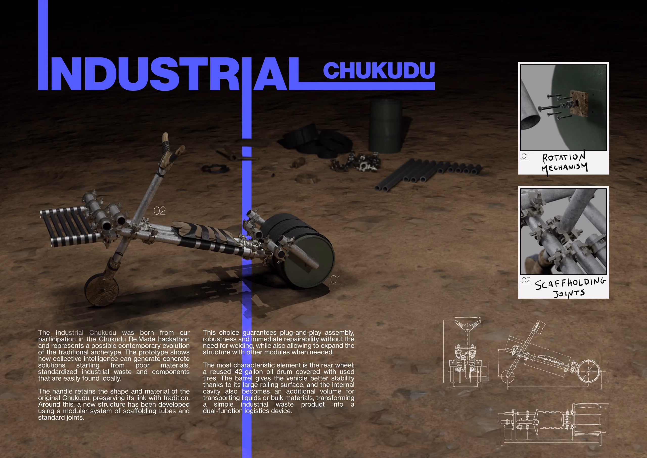 The Industrial Chukudu board: the vehicle, its drawings and the brake mechanism