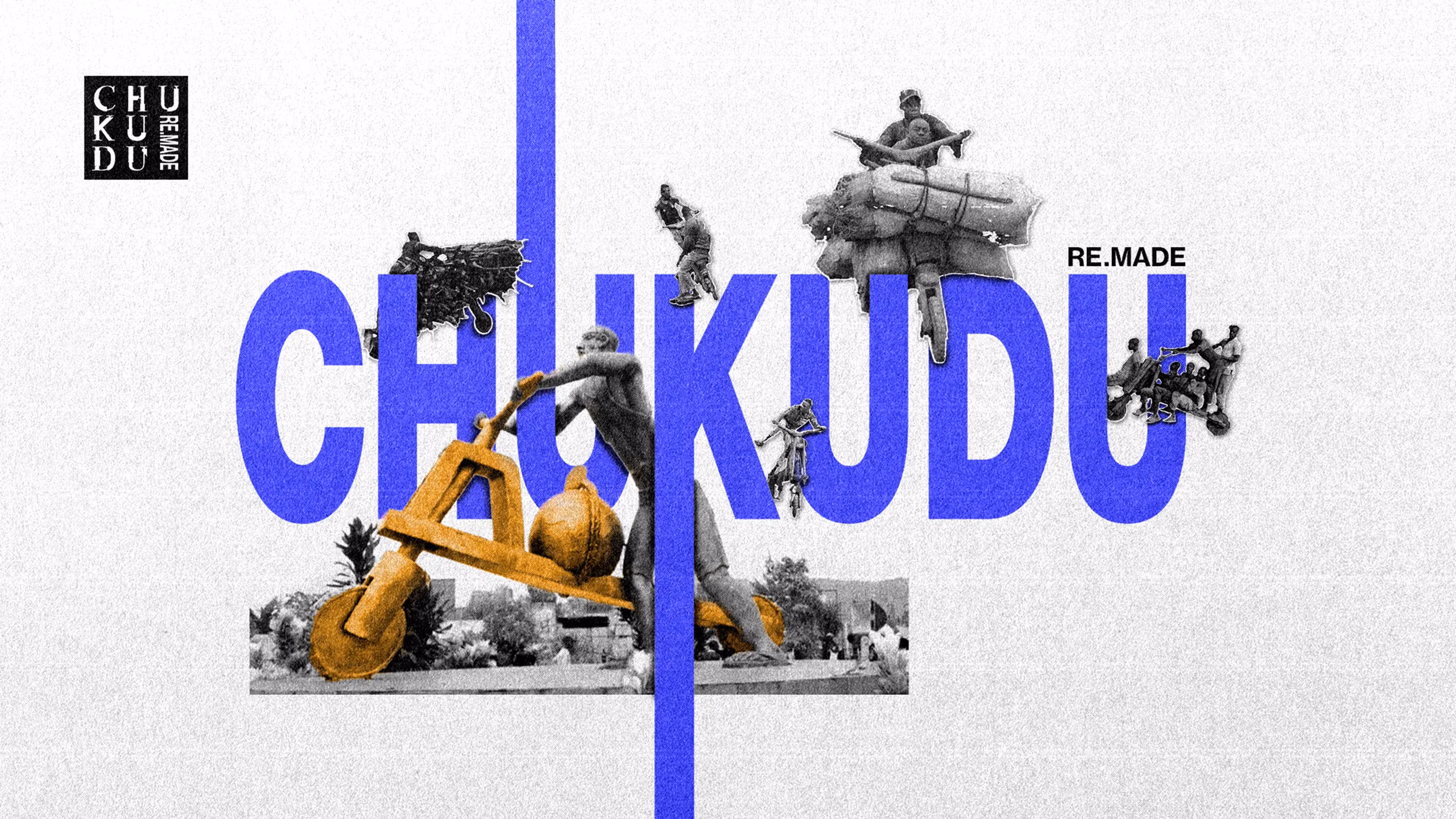 The project board: the word Chukudu over photographs of loaded vehicles in Goma