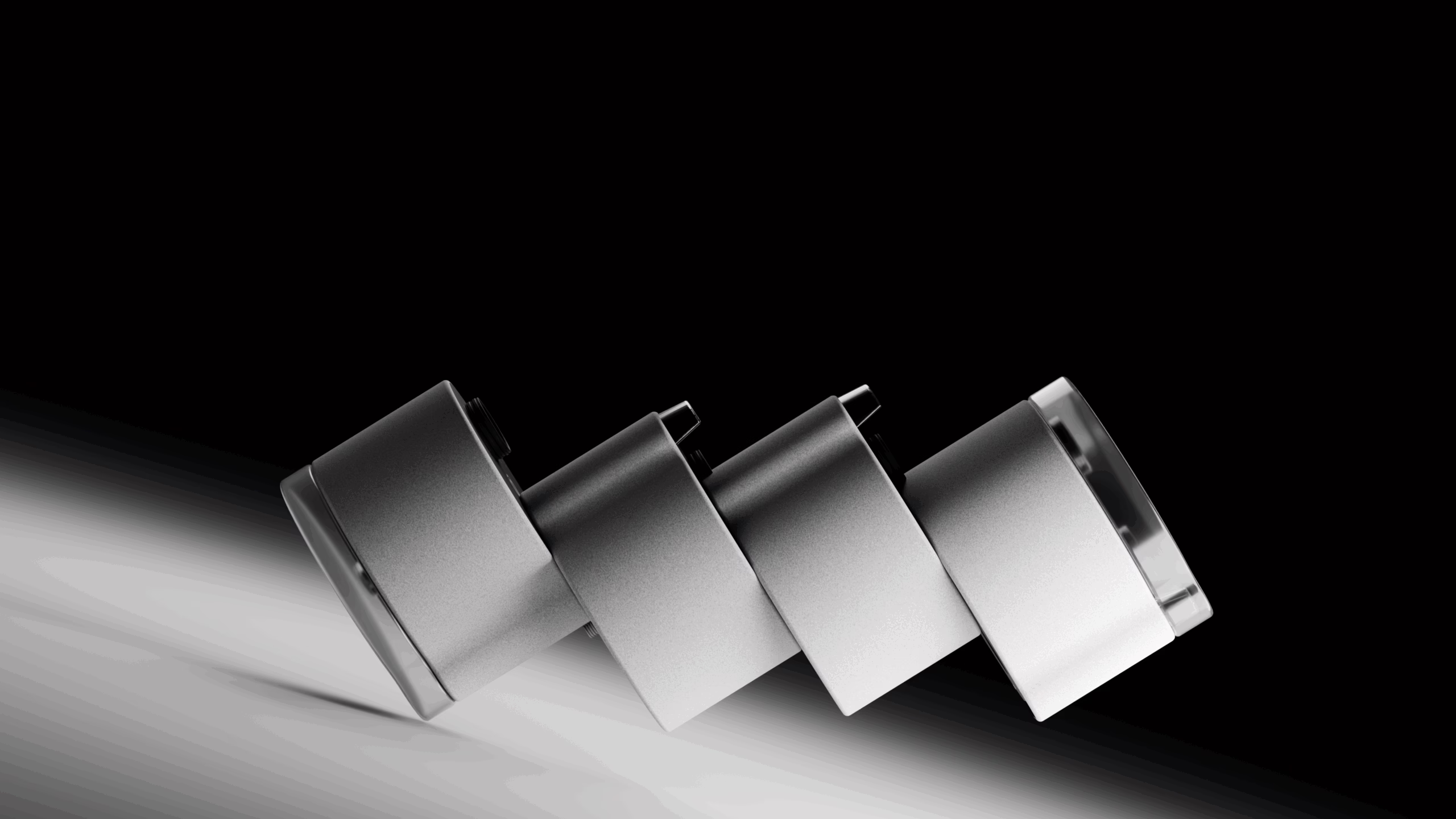 Four Giocuosa modules posed in a staggered row