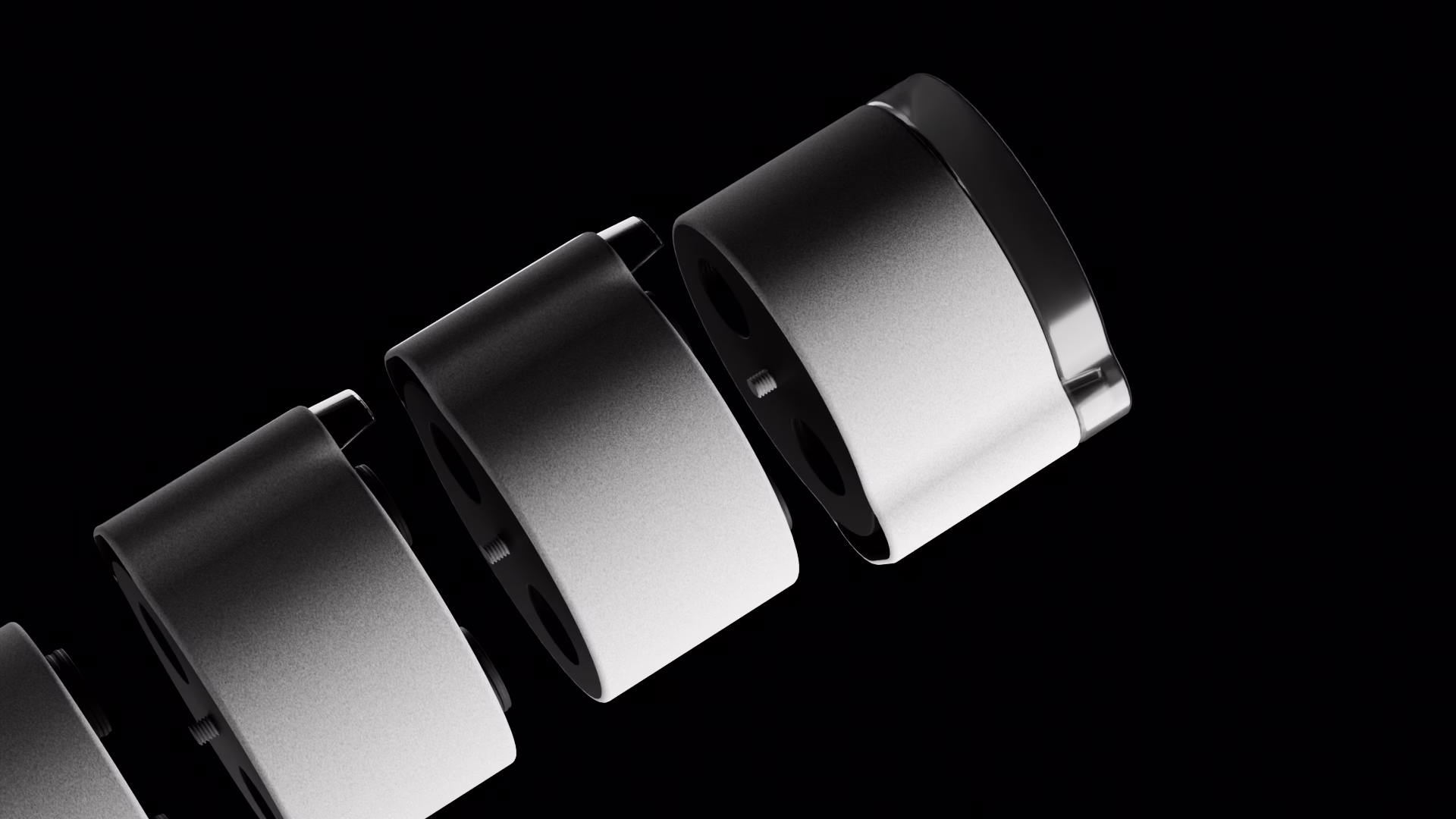Four Giocuosa modules floating apart on a black background
