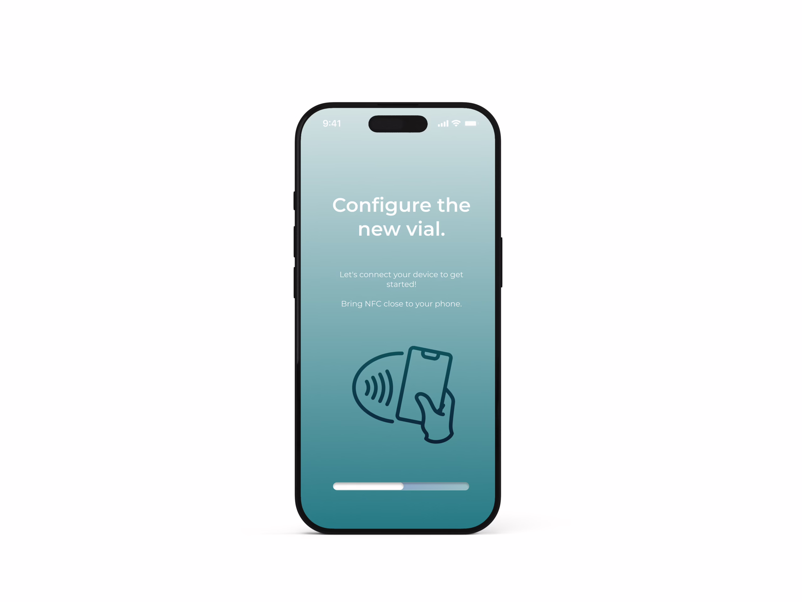 App screen: NFC check of a new vial