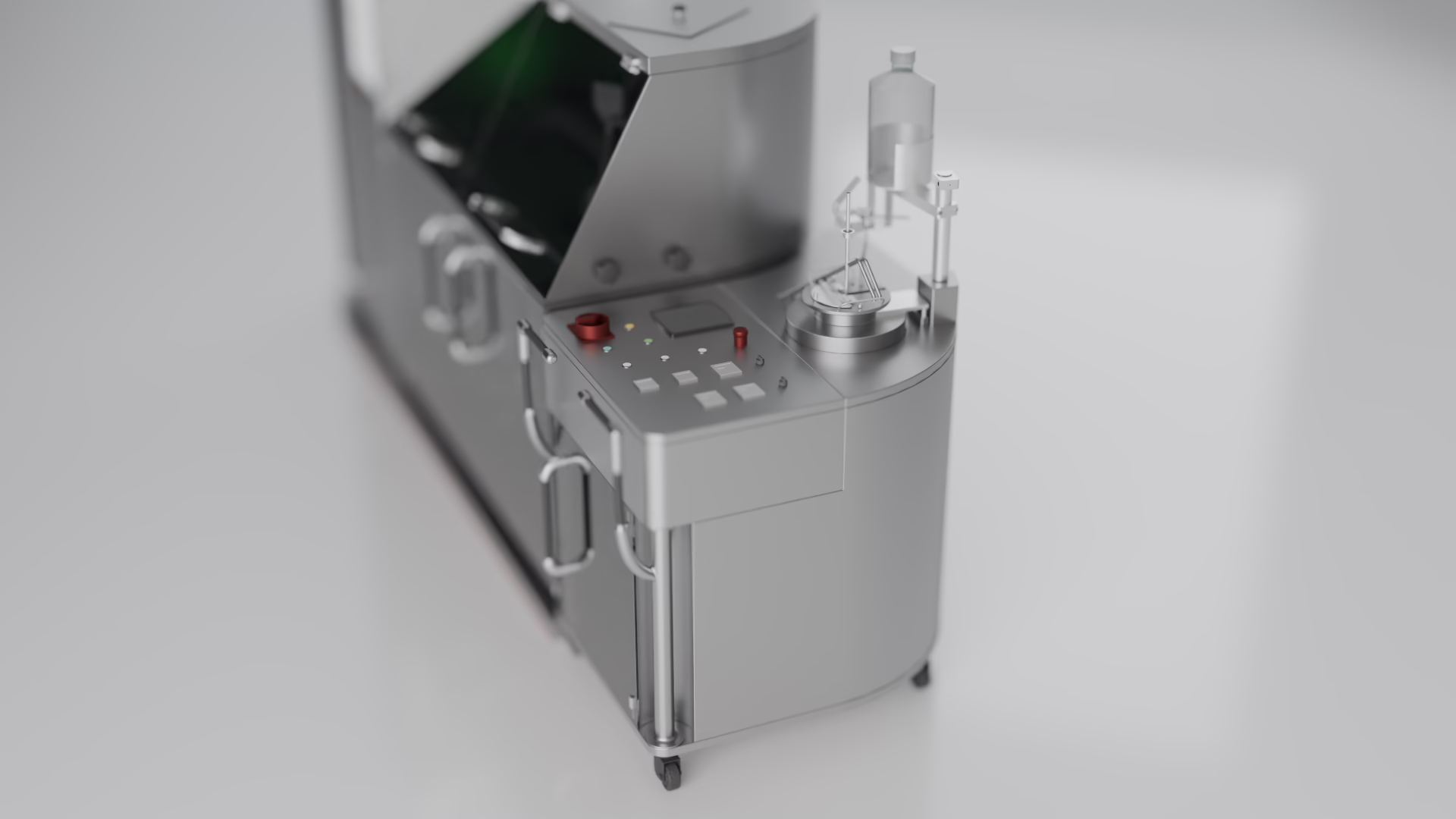 The tank unit with its controls and gelatine bottles