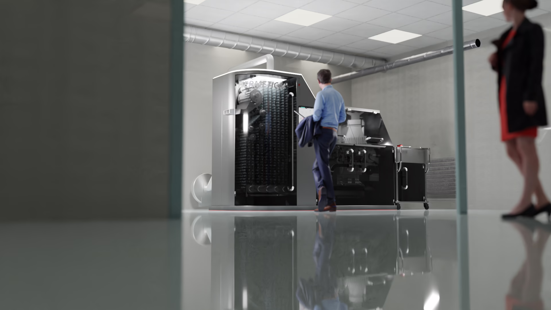Hermetica in a production room, with an operator at the machine