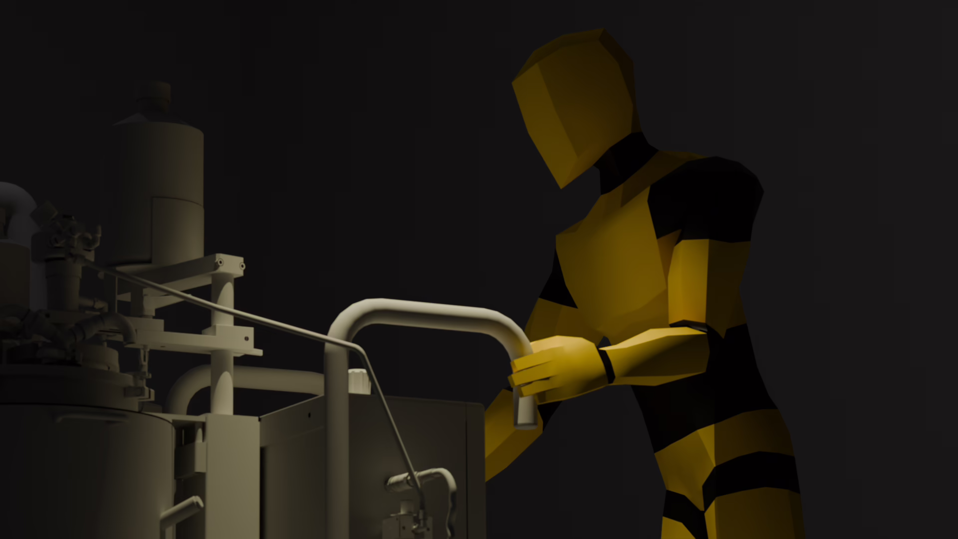 Ergonomic study: an operator figure moving the gelatine tank cart
