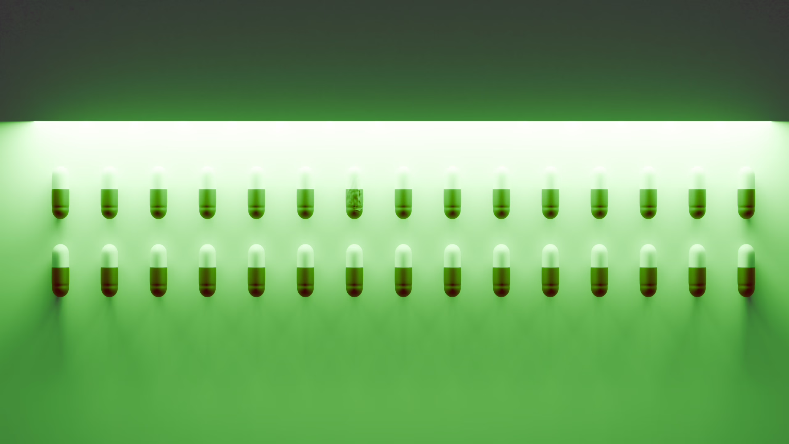The same capsules under a green grazing light