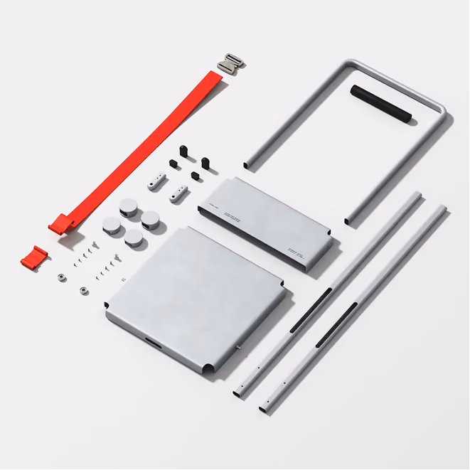 Reference: a flat-packed kit laid out in parts