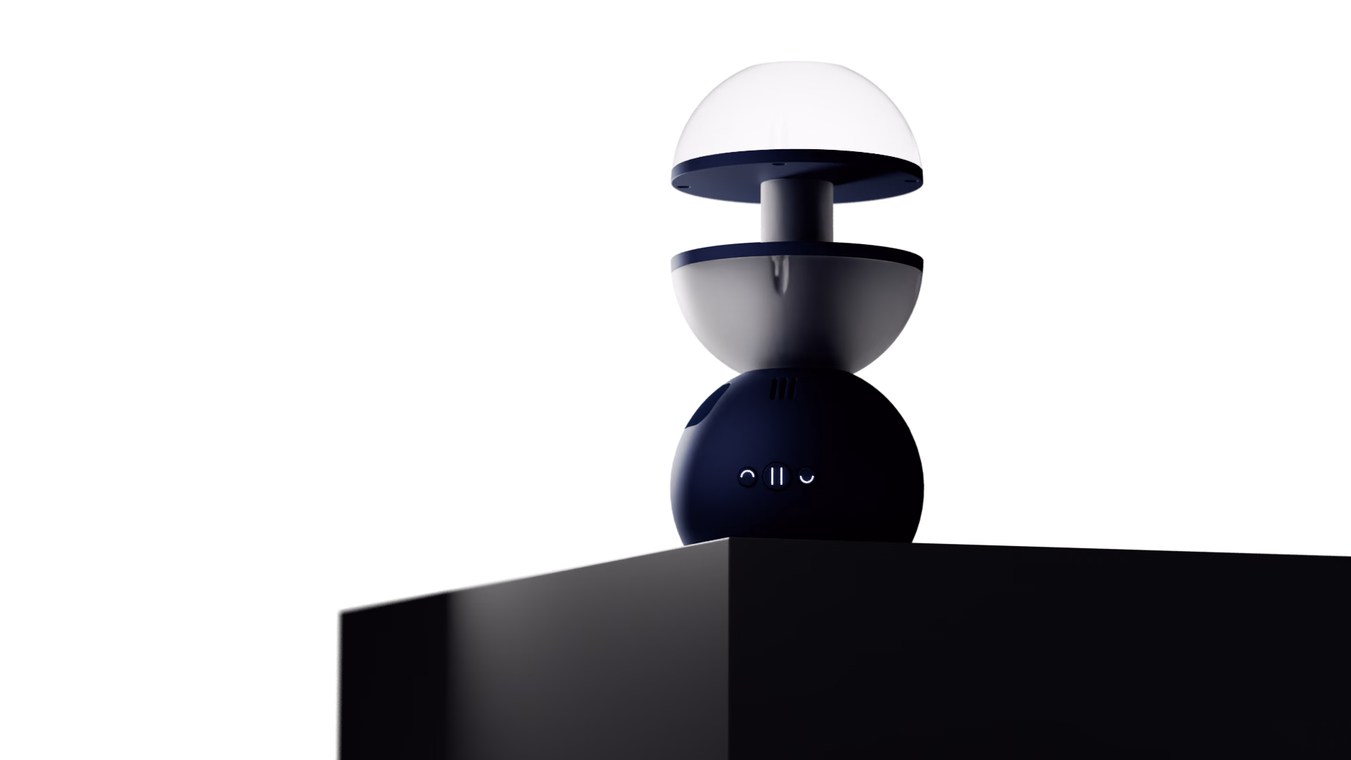 Otto open, only the upper hemisphere lit towards the ceiling