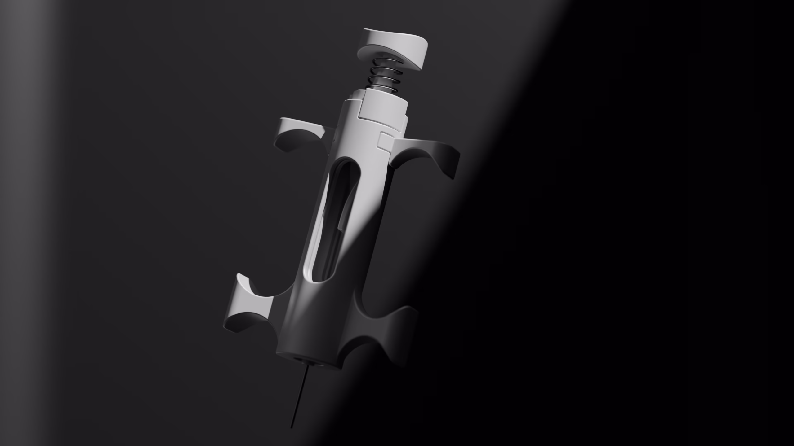 Palmo, a white hand corer with finger wings and a spring-loaded button on top