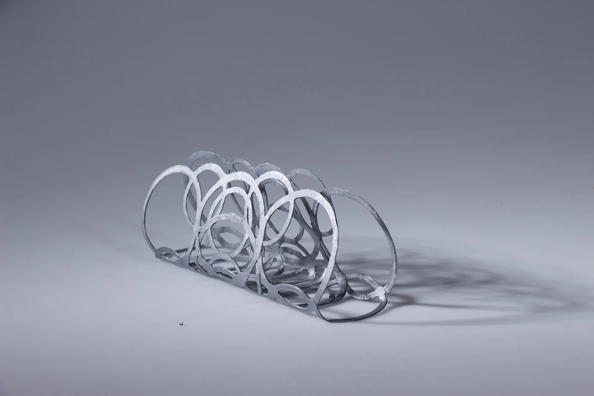 The PLArt tissue holder, a row of upright silver loops