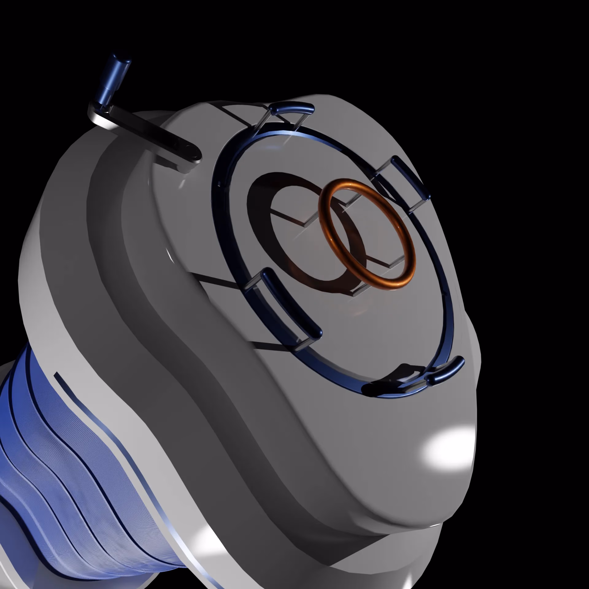 Close-up of the base, with the suction ring and the copper lines