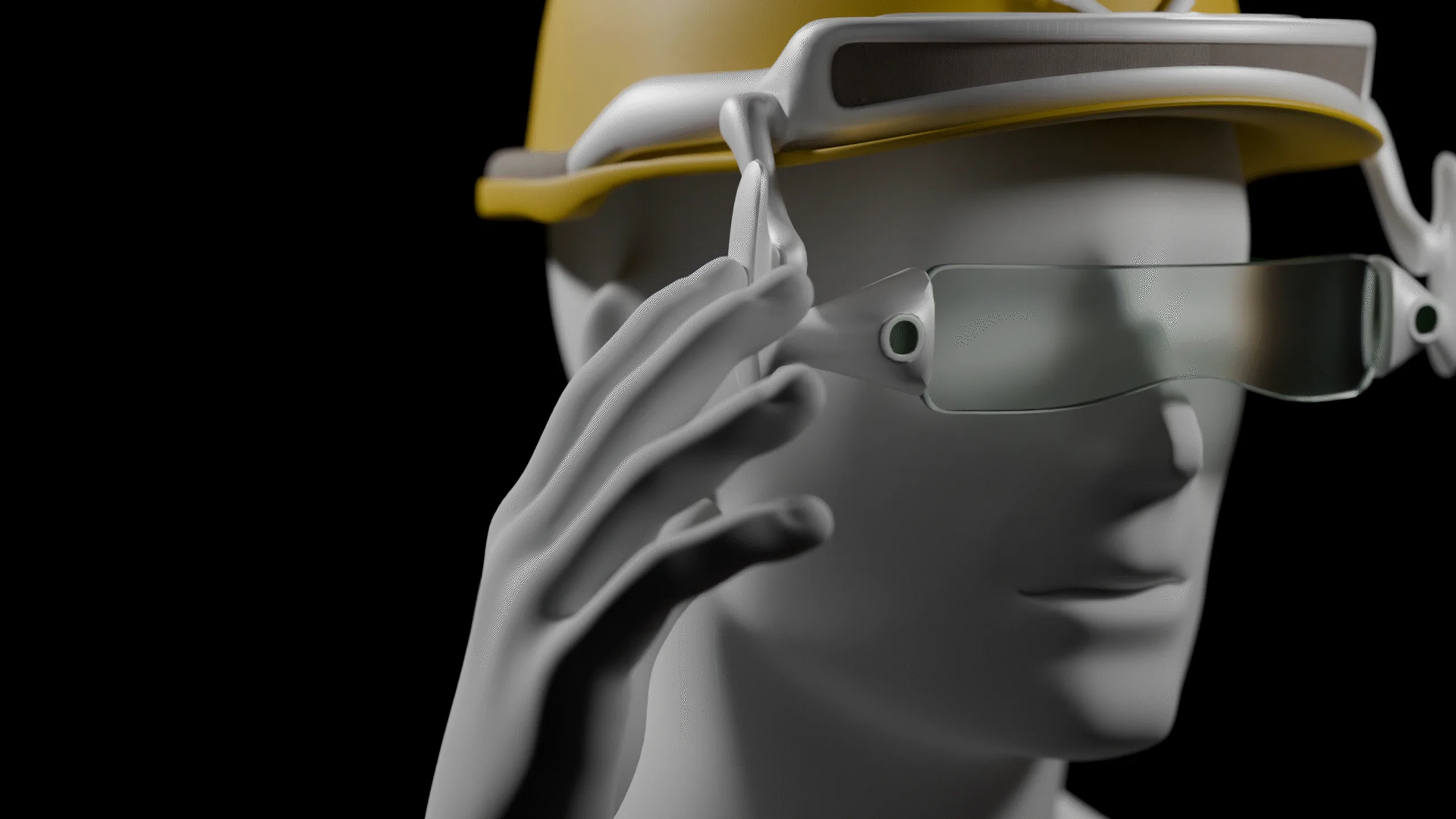 A hand adjusting the arm of the visor